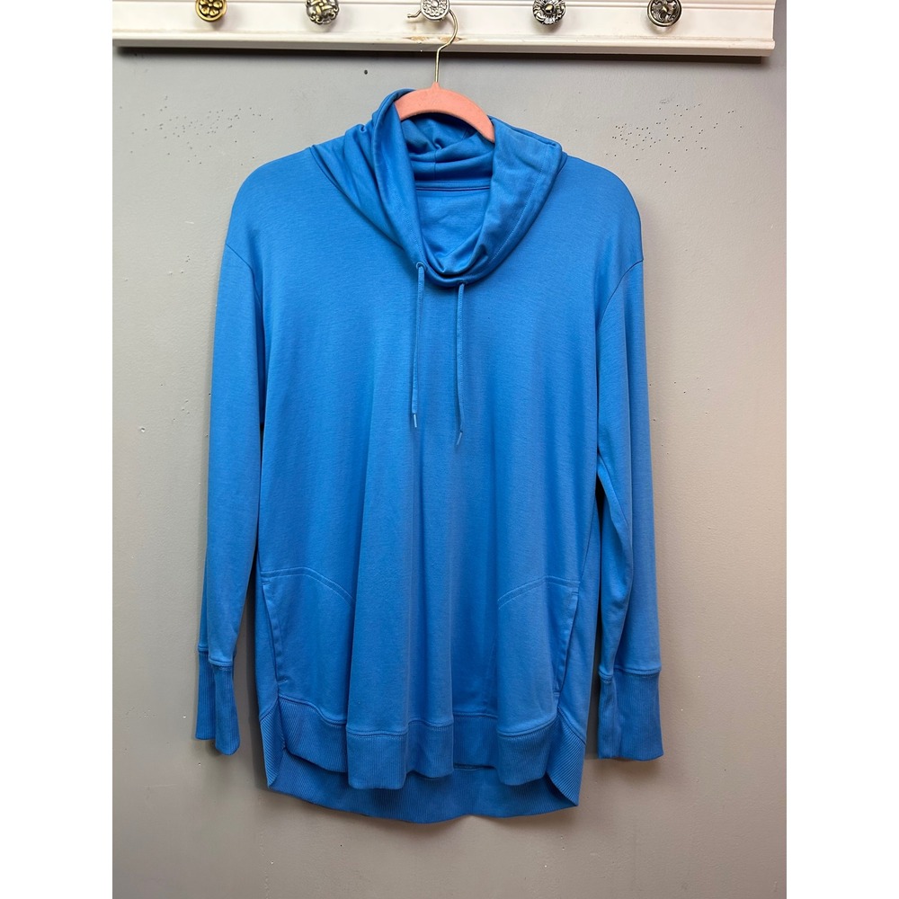 L.L.Bean Tunic Women M Blue Supima Cotton Cowl Neck Pocket Pullover 505466